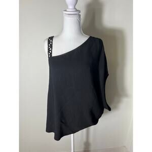 Ramy Brook Black Cocktail Beaded One Shoulder Asymmetrical Top Sz M